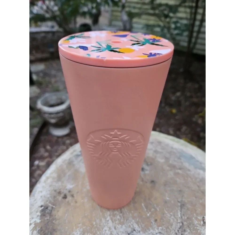 Starbucks Summer Coral Tumbler TROPICAL PALM TREE‎ LID Cold Cup 24oz Venti